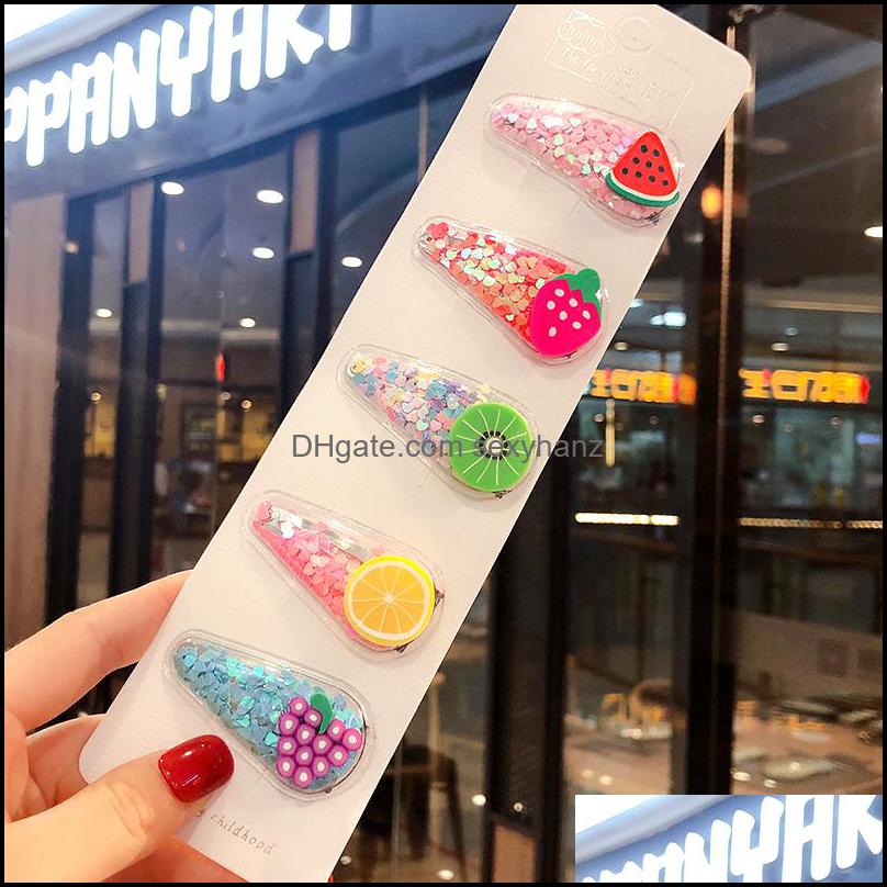 

Hair Clips & Barrettes Jewelry 2021 Ins 1Set Girl Fruit Sequin Princess Shiny Colorf Baby Children Sweet Headwear Kids Hairpins Accessories