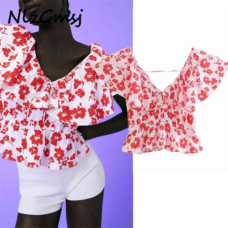 

Blouse Women Summer Fashion Sleeveless Shirt Woman Elegant Bow Ruffle Elastic Waist Chic Women' Clothing 05 210628, As picture