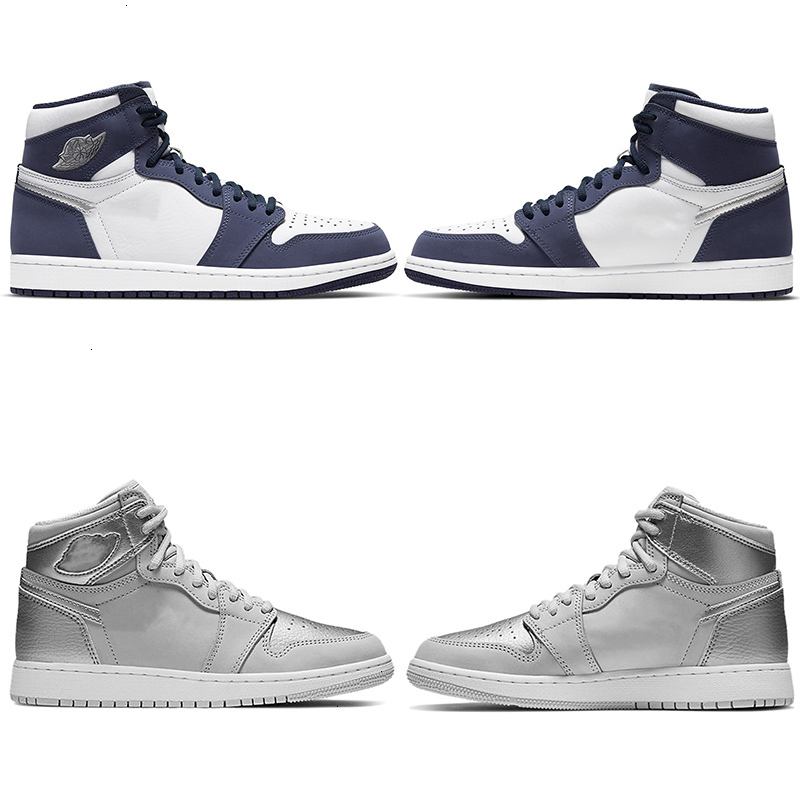 

Released 1 OG High CO.JP Outdoor shoes Mens Midnight Navy Metallic Silver White Toe Sports Sneakers Trainers size 36-45