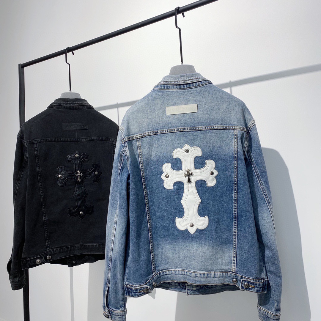 

Summer 2021 new fashion brand ch crosin cross embroidered jacket denim jacket Unisex, Black