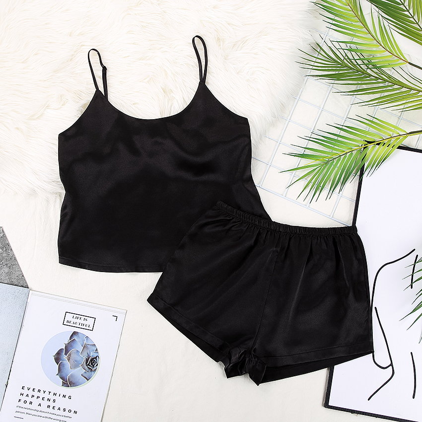 

2021hiloc backless satin pajamas black lace pajamas with pants loose spaghetti strap intimate lingerie sleepwear women pj set, Black;red