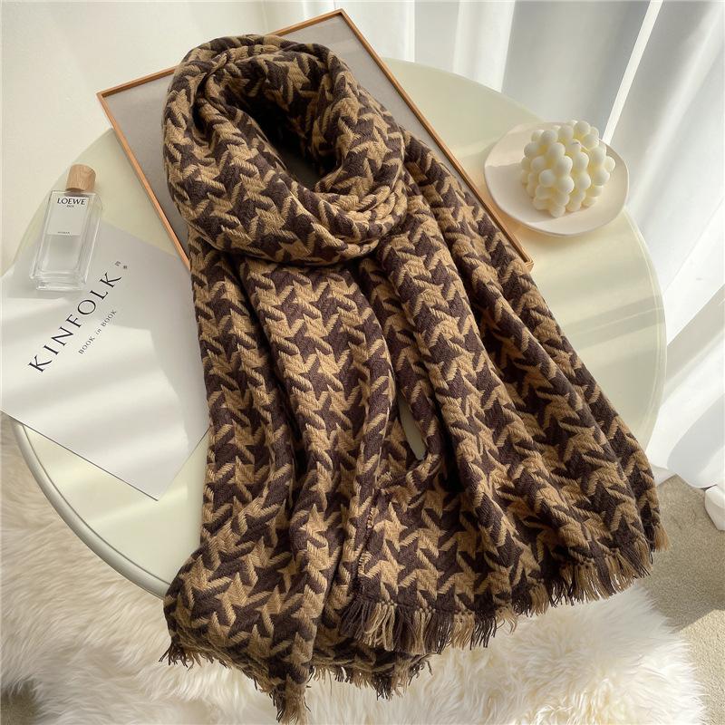 

Scarves Female Plaid Foulard Knitted Blanket Women Winter Scarf Cashmere Pashmina Shawl Wrap Thick Warm Tassel, Blue;gray