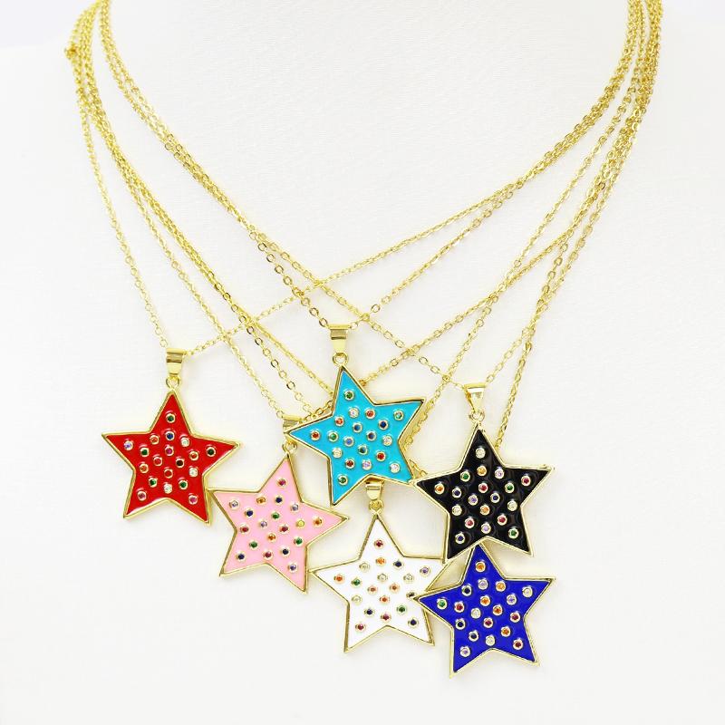 Pendant Necklaces 6 Pcs Enamel Star Necklace Mix Color Jewelry Fashion 51828-image-707603930