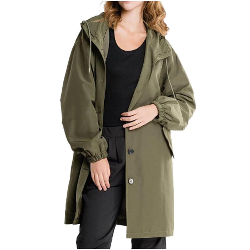

Women's Trench Coats Women Long Occident Windbreaker Hooded Buttons Windproof Waterproof Solid Jacket Cuff Shrinkage Coat With Pockets, Tan;black