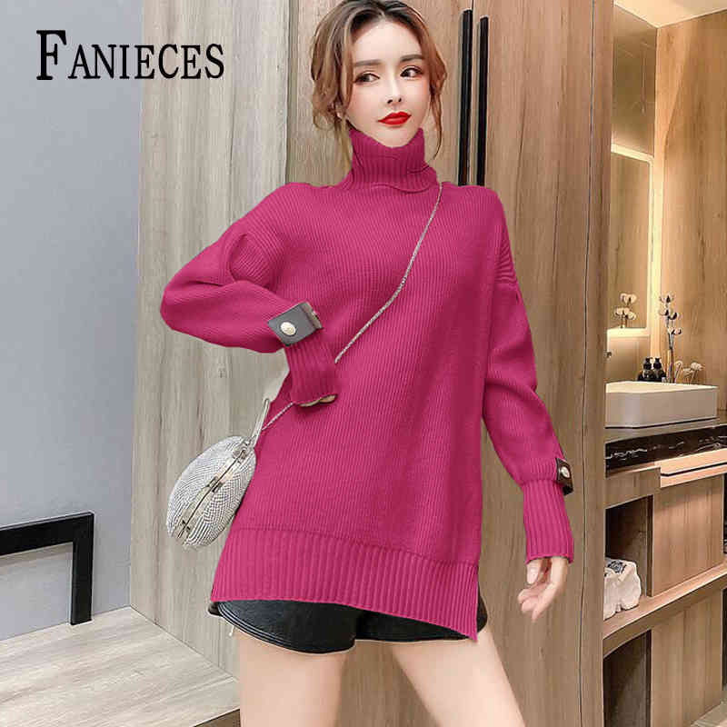 

Autumn Winter White Turtleneck Sweater Women Knitted Pullover Long Sleeve Jumper Pull Femme Stretchable mujer suteres 210520, Black