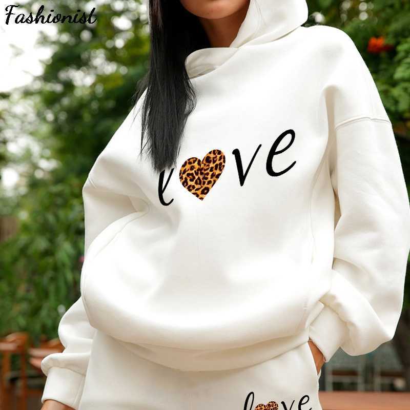 

Print Oversized HoodieTwo Piece Sets Women Fleece Tracksuit Long Sleeve Hooded Suit Female Casual Solid Sport Pants Ladies Set 210709, Love 1 khaki