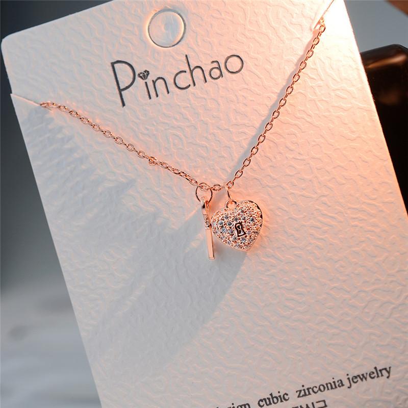 Pendant Necklaces Fashion Peach Heart Lock Key Clavicle Chain Japan And Korea Love Necklace Creative Style Accessories For Women-image-706611204