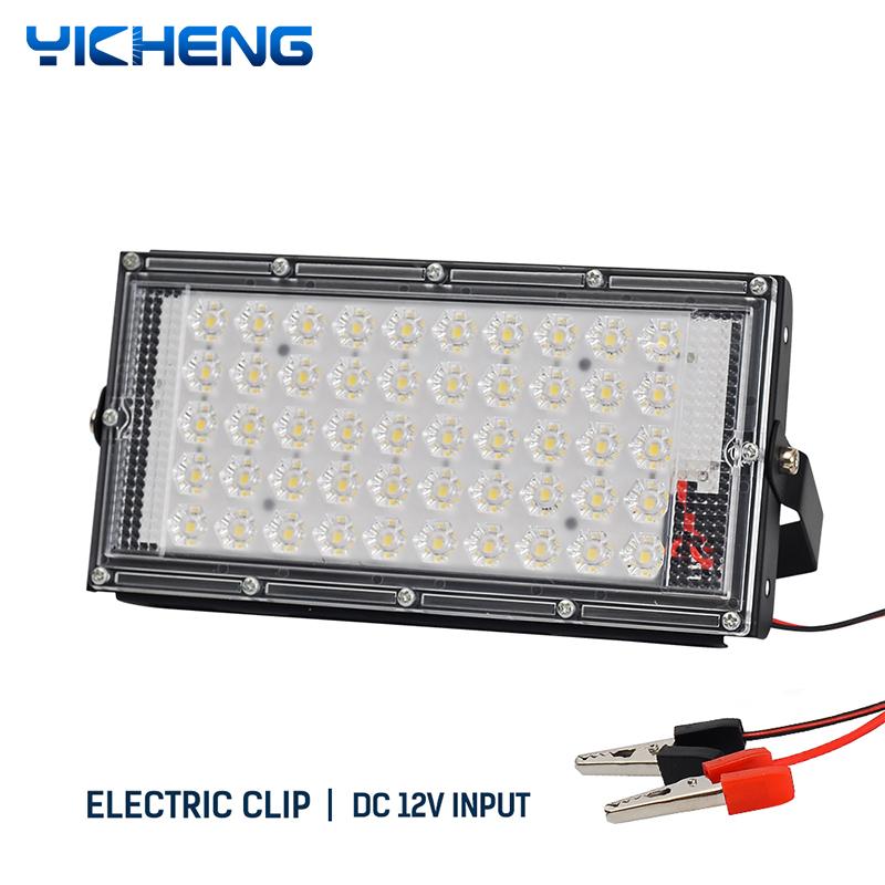 

Floodlight 50W DC12V With Electric Clip LED Spotlight IP65 Waterproof Street Lamp Emergency Outdoor Lighting For Camping Floodlights