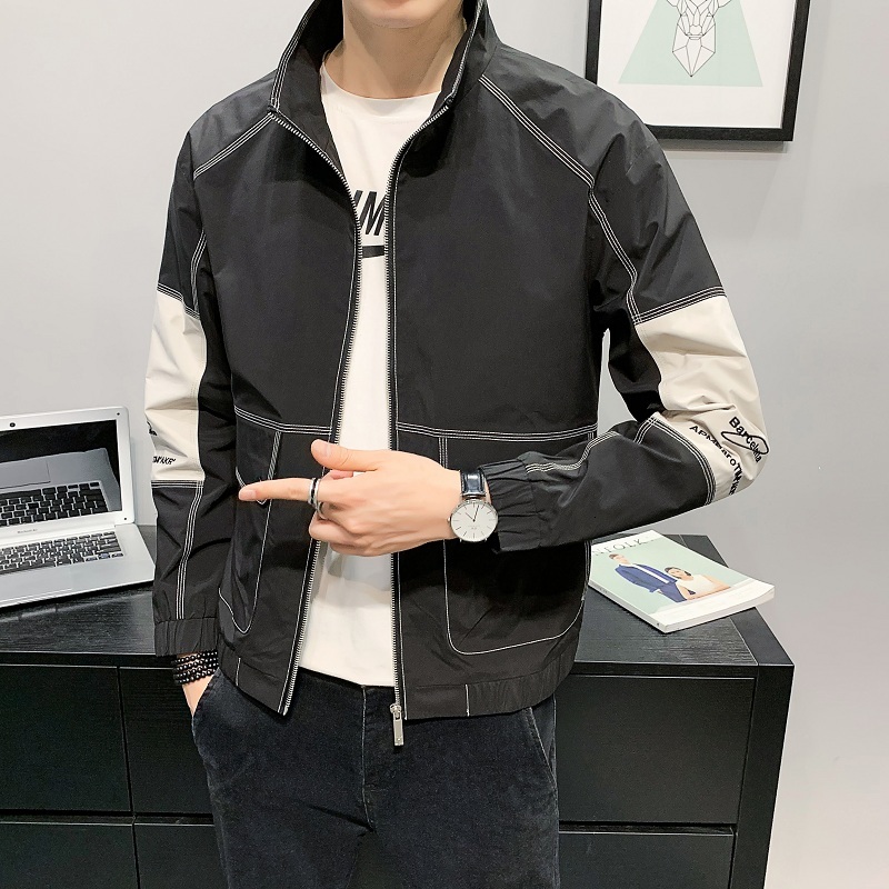 

Men's Jackets jacket 2021 spring and Korean fine autumn top versatile fashion goal splicing casual coat, Black