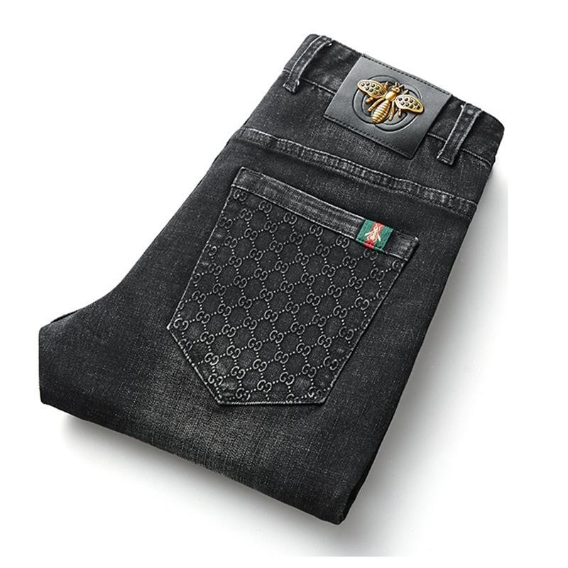

Black Color Autumn Winter Men's Jeans Cotton Slim Elastic GC Brand Business Trousers Classic Style Jeans Denim Pants Male Pants 210318