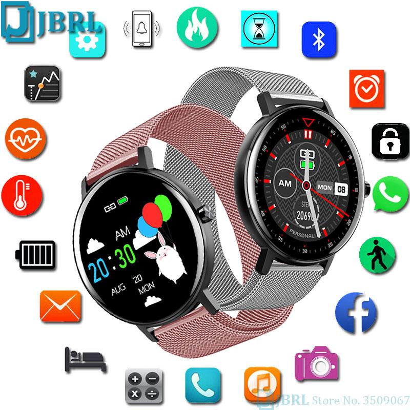 

Fashion Full Touch Digital Watch Women Men WristWatch For Android IOS Swimming Ladies Clock Bluetooth Heart Rate Wristwatches, Slivery;brown