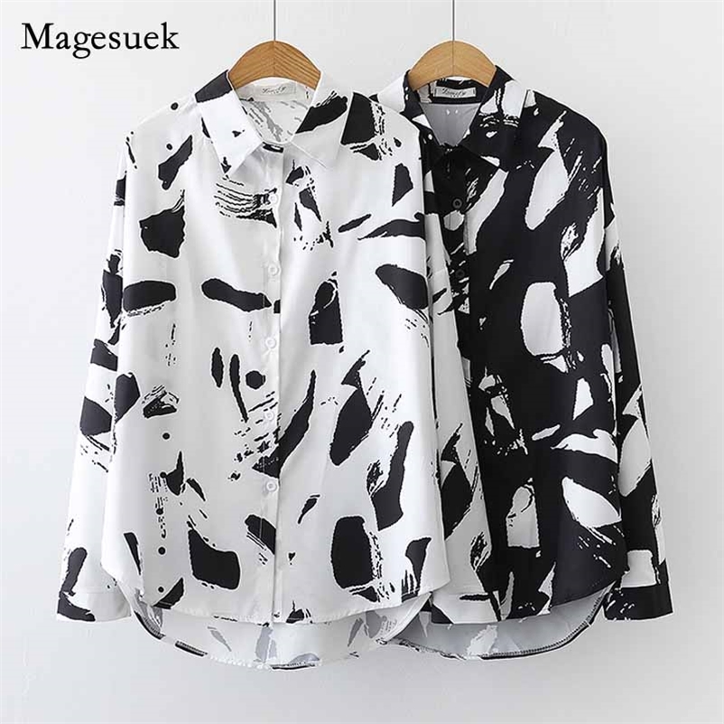 

Autumn Fashion Printed Long Sleeve Korean Style Blouse Women Floral Tops Casual Lapel Cardigan Shirt Blusas Mujer 11326 210518, Black