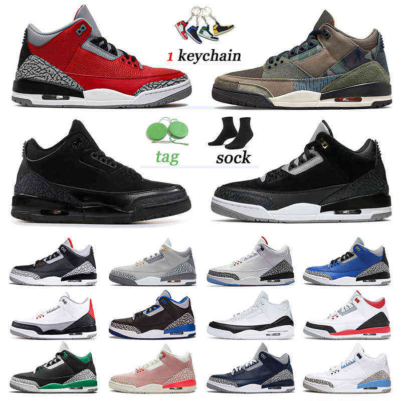 

3 3s Professional Basketball Shoes For Men Women Trainers Jumpman Sneakers Patchwork Georgetown Racer Blue Designer UNC Rust Pink Sports, # 40-47 denim fire red
