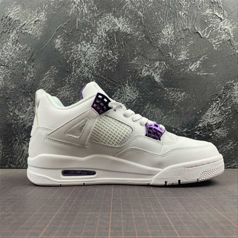 

Top Quailty Mens 4 IV White Purple Basketball Shoes Jumpman 4s Metallic Pack Sports Sneakers Size EU36-46 With Shoebox, Customize
