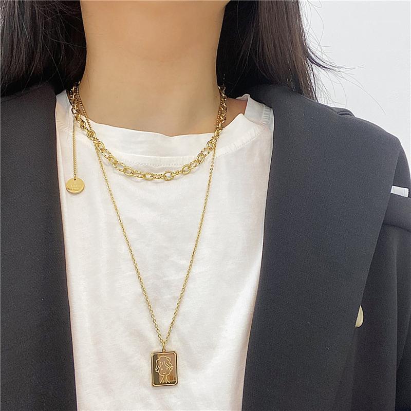 

Chains Moloye 2021 Multi-Layered Wearing Square Brand Little Prince Pendant Sweater Chain Simple Ins Whole Body Titanium Steel Necklace