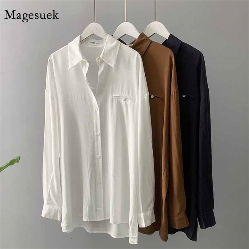

Cardigan Casual Korean Loose Women Tops Button Shirts Solid Long Sleeve Chiffon Blouse Feminina Blusa 11289 210518, White