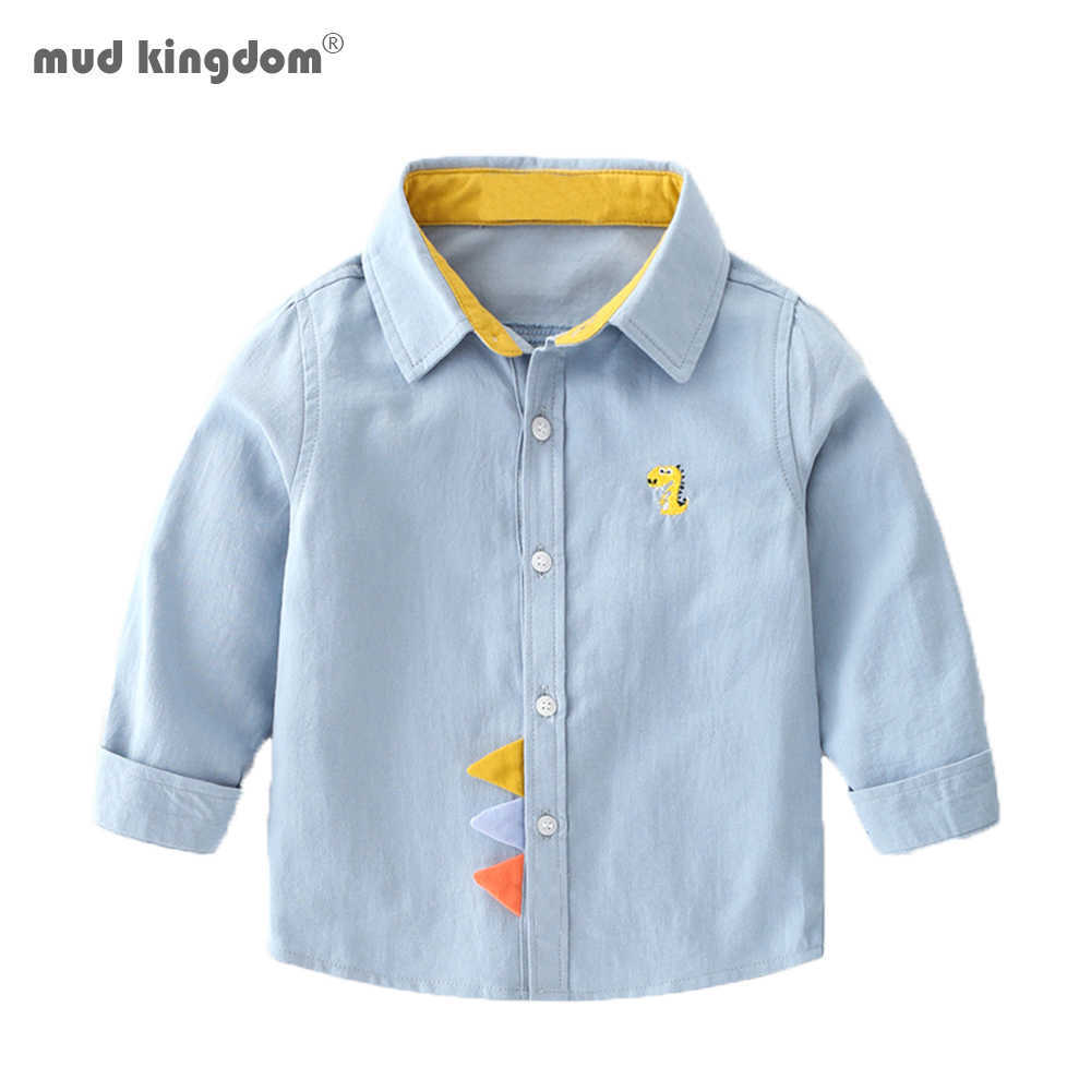 

Mudkingdom Boys Shirts Cute Cartoon Dinosaur Embroidery Long Sleeve Tops for Kids 210615, White