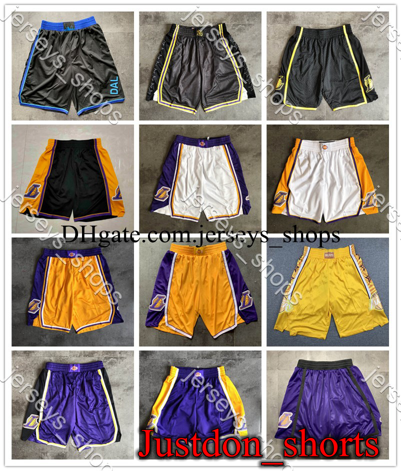 

Mens Lakers Dallas Shorts Retro LeBron James ONeal Luka Doncic Stitched Hardwoods Classics Basketball Shorts Black Shirts, Black;red
