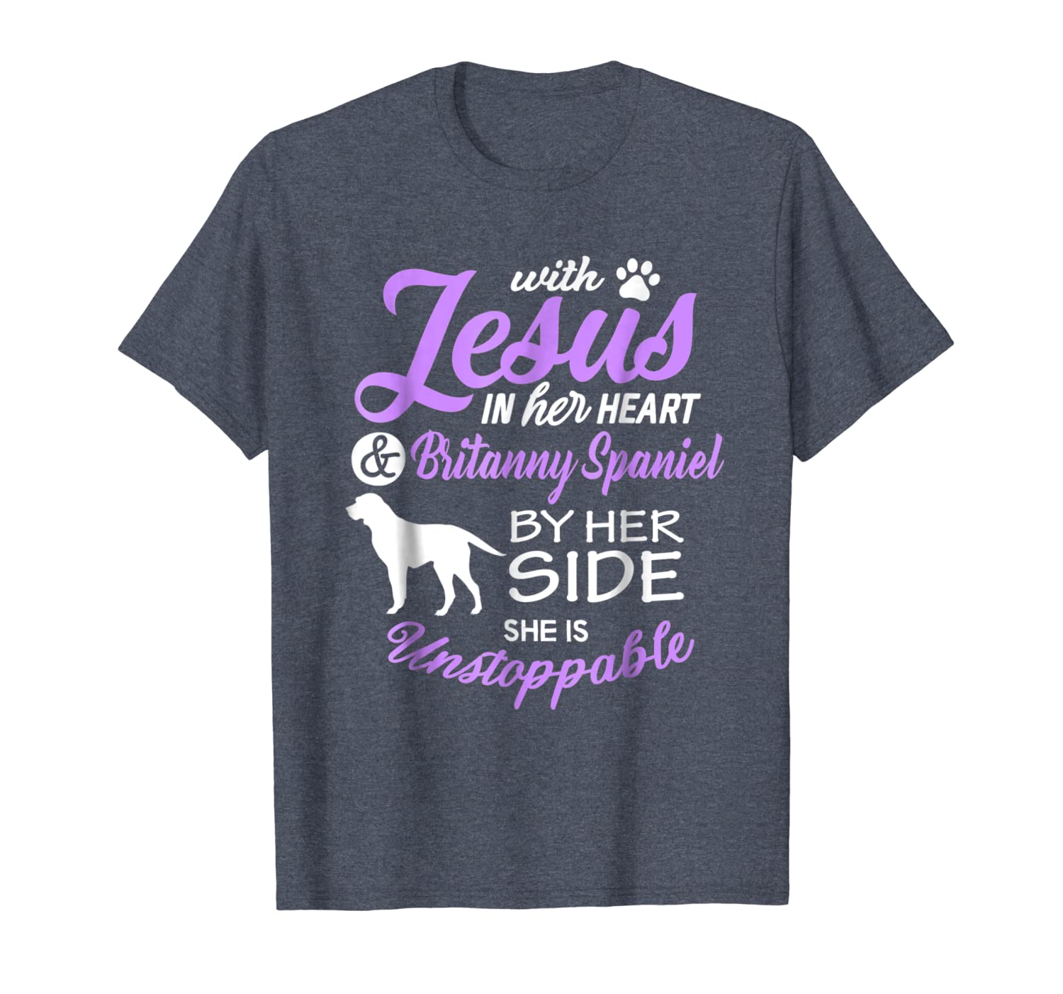 

brittany spaniel shirt with jesus in her heart brittany tee, White;black
