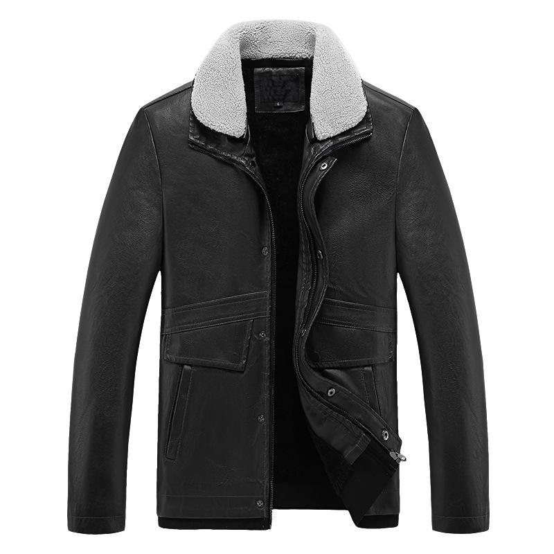 

Men's Fur & Faux Winter Fleece Leather Jackets Men Warm Pu Jacket Mens Biker Thick Turn Down Collar Overcoats Plus Size, Black