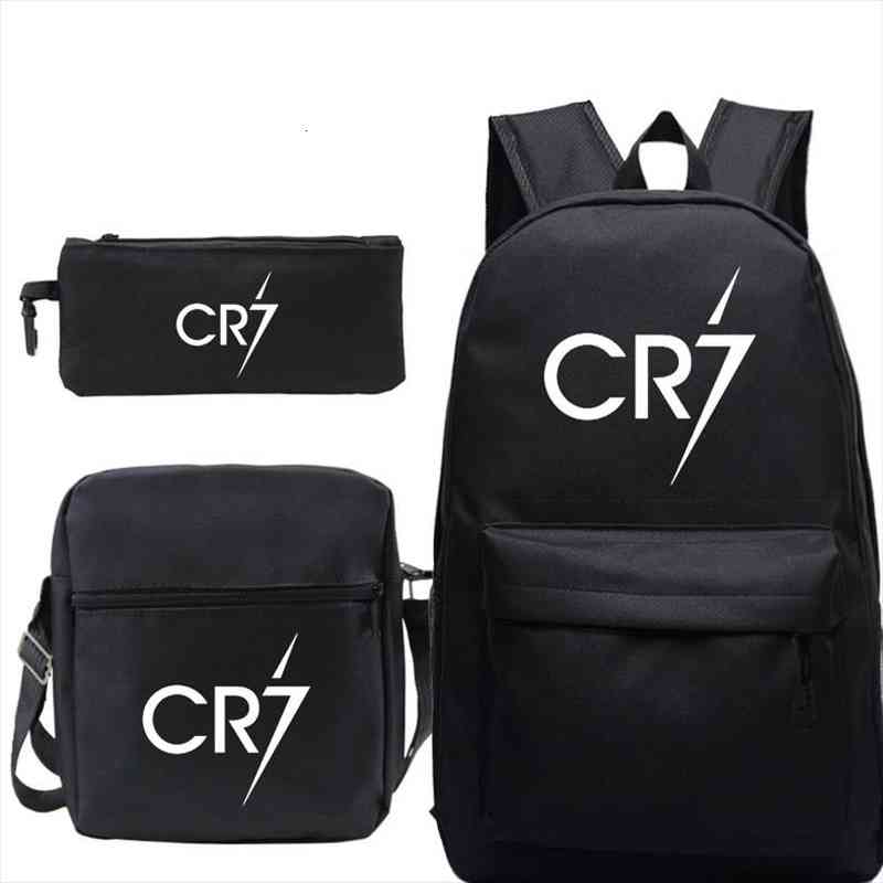 

3 pcs set cristiano ronaldo cr7 school bag students boys girls pattern schoolbag fashion backpack