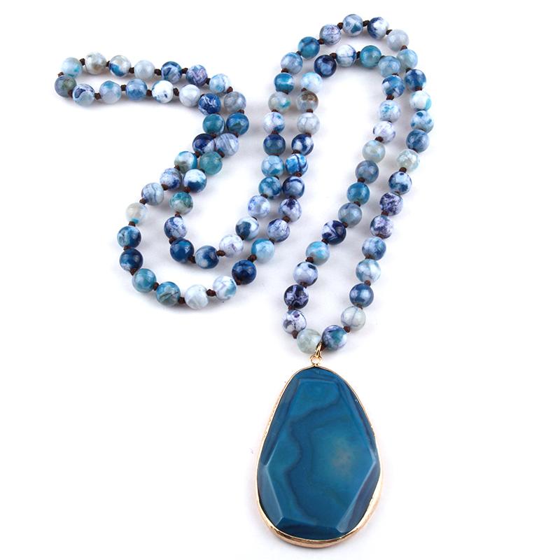 Pendant Necklaces Fashion Bohemian Tribal Jewelry Long Knotted Grey Stone Drop Women Ethnic Necklace-image-704641158