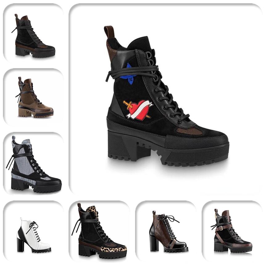 Femmes Designer Bottes Martin Desert Boot Flamingos Love Arrow 100% Cuir Véritable Médaille Grossier Antidérapant Chaussures D'hiver Taille US5-1