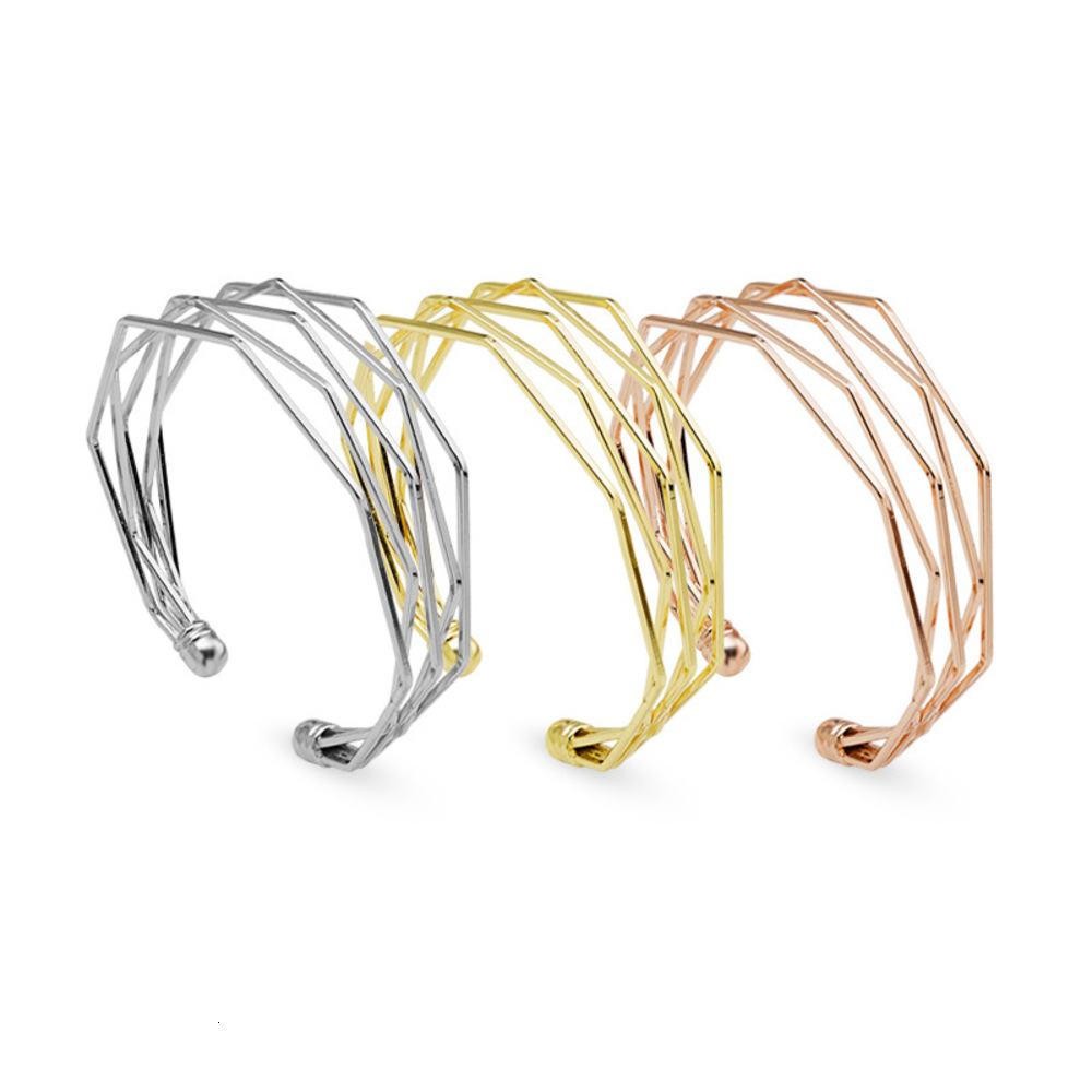 

Hand catenary Minimalist style, solid geometry, multi diamond opening bracelet, multi-layer water caltrop lovers Bracelet, Golden;silver