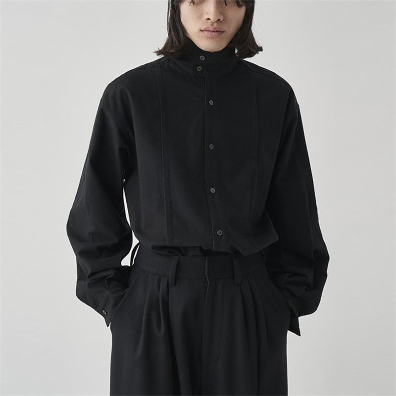 

Men' Casual Shirts Shirt Fashion Trend Loose Stand Collar Dark Large Simple Classic Stitching Long Sleeve Solid Color, Black