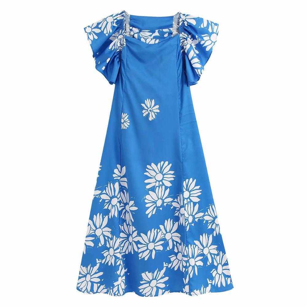 

Women Butterfly Sleeve Printing Midi Dress Ladies Stylish Elastic Stacked Ruffles Retro Vestidos Chic Party Dresses DS3391 210603, As pic ds3391bb