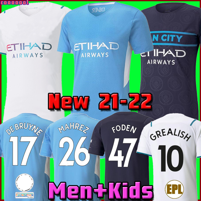 

2021 2022 Manchester soccer jersey 21 22 GREALISH G. JESUS STERLING FERRAN DE BRUYNE KUN AGUERO MAHREZ FODEN RODRIGO football shirts MAN uniform men + kids kit thai 888, 21/22 kids away