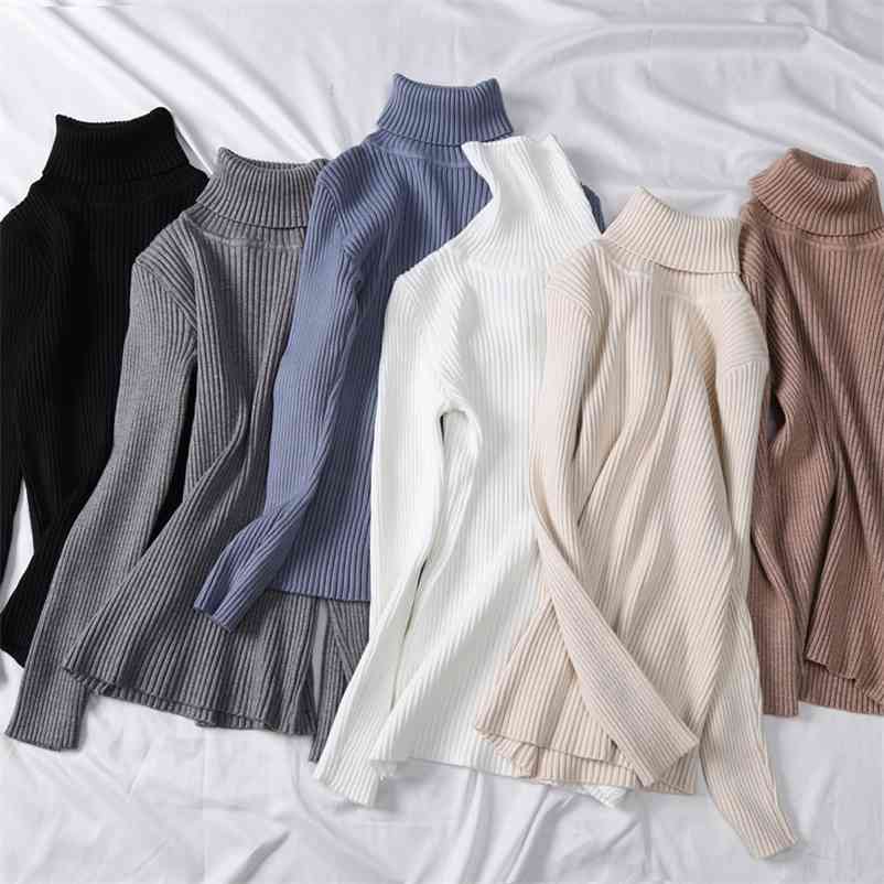 

Winter Women Autumn Knitted Turtleneck Sweater Casual Slim s Pullover Womens Long Sleeve Elasticity 210519, Pink