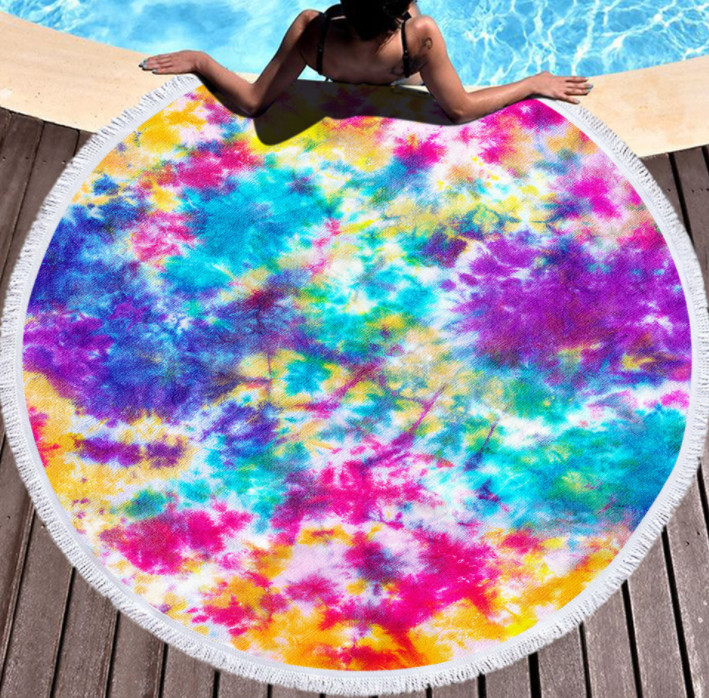 

The latest  round printed beach towel, tie-dye light style, microfiber, tassels, soft touch, support custom LOGO, Many colors