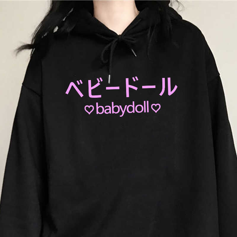

Japanese Winter Letter Long Sleeve Loose Punk Fashion Hip Hop Female Fun Harajuku ins Vintage Cute Ulzzang Hooded Sweatshirt 210608, Hei03