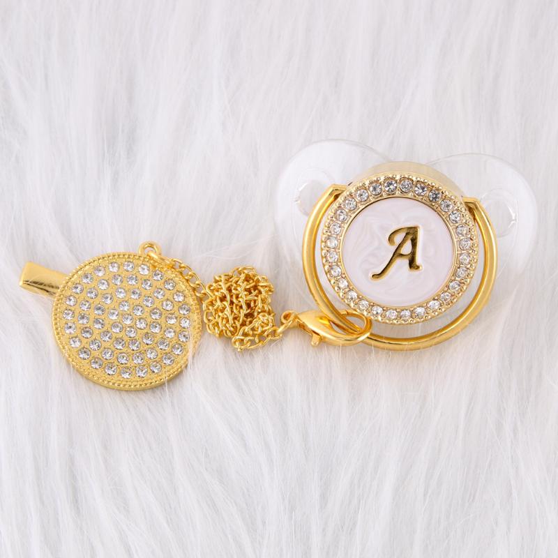 

Pacifiers# 26 Initial Letters Transparent Bling Pacifier With Chain Clip Born Kids Baby Orthodontic Dummy Teat Nipple Soother