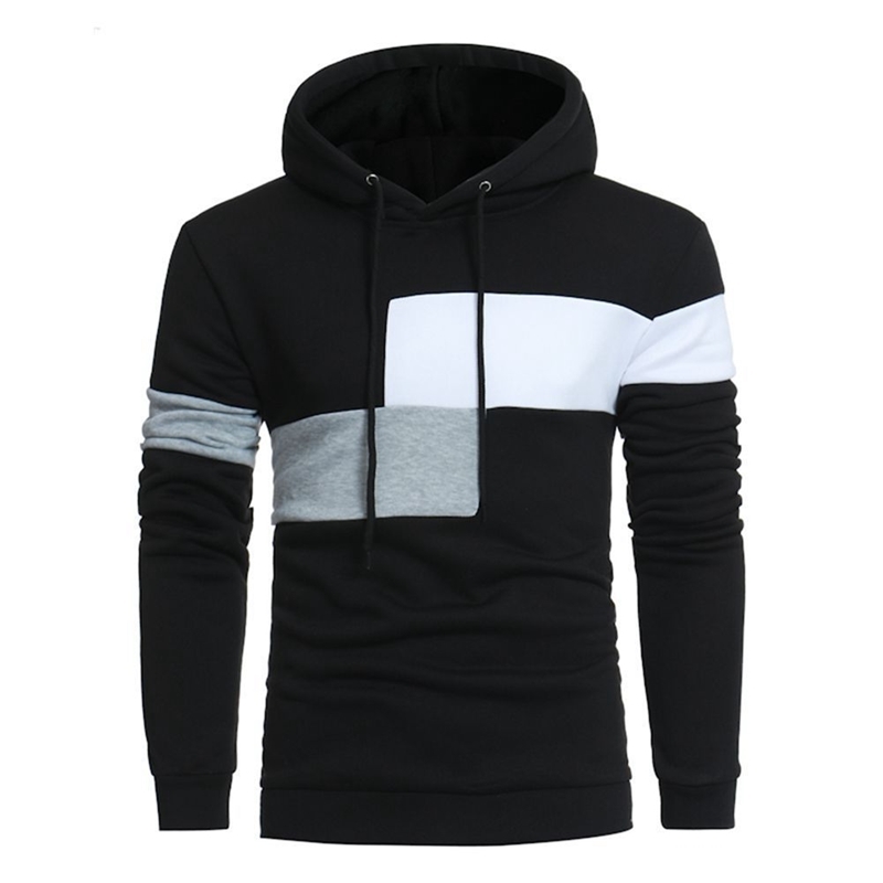 

European autumn and winter hooded Pullover thin sweater large size customized men's color contrast stitching Hoodie, White
