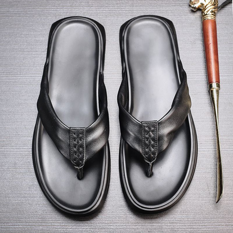 

Slippers Leather net red clip foot sports slippers men's drag fashion brand outdoor antiskid beach shoes seaside holiday GFWZ, 1# shoe box