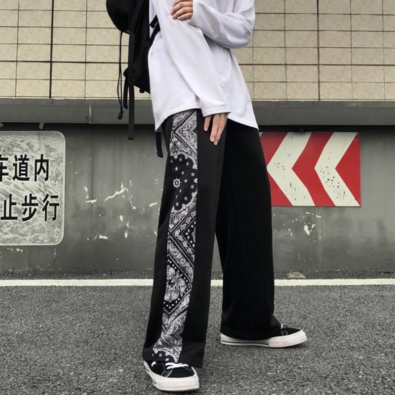

Men's Pants Bandana Patchwork Sweatpants Men Wide Leg Oversize Paisley Casual Jogging Trousers Joggers Male Clothing Harajuku 2021, Black jogger