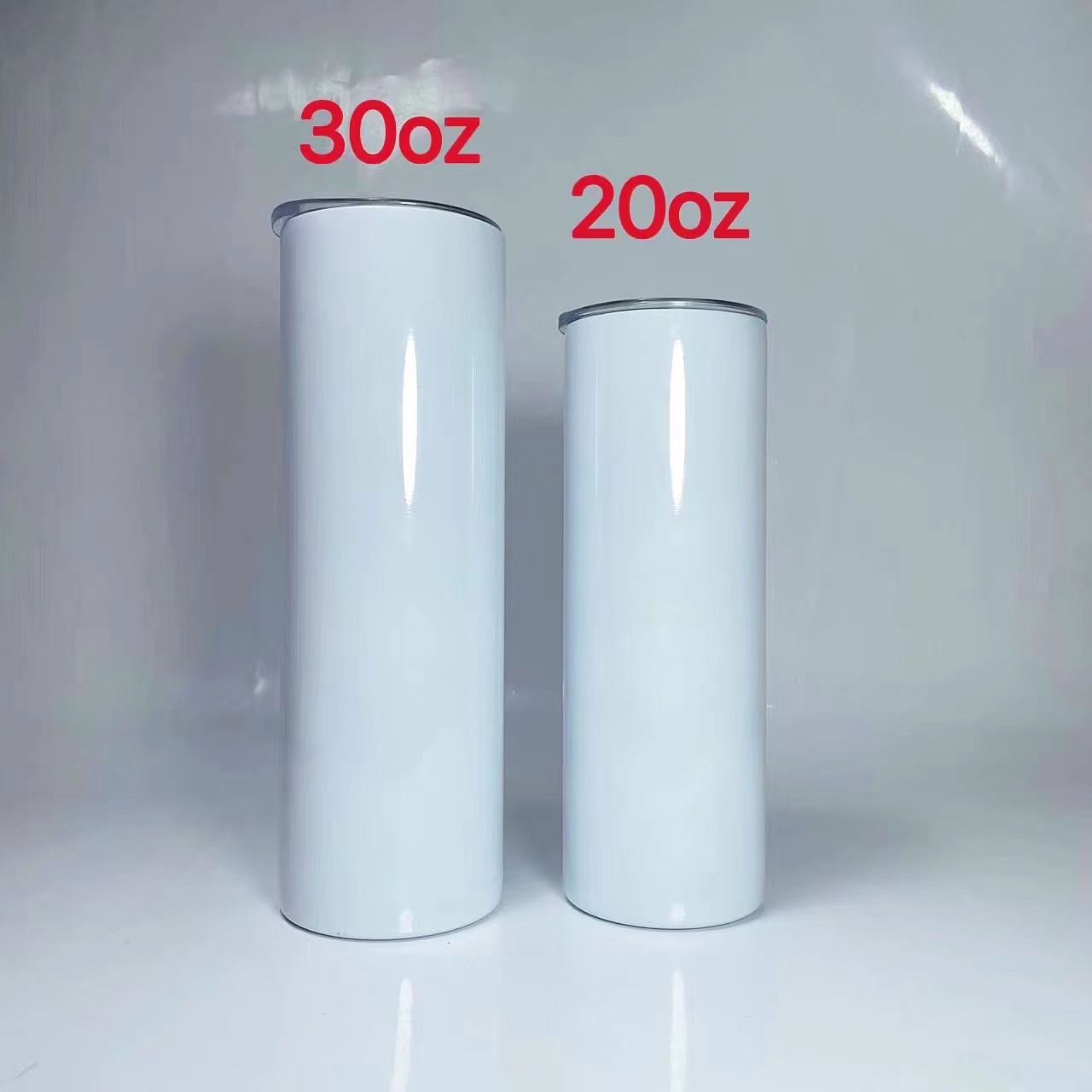 

20oz 30oz NEW Straight Sublimation Skinny Tumblers With a Plastic Straw Blank White Double Wall 304 Stainless Steel Insulated Coffee Mug B2, As option