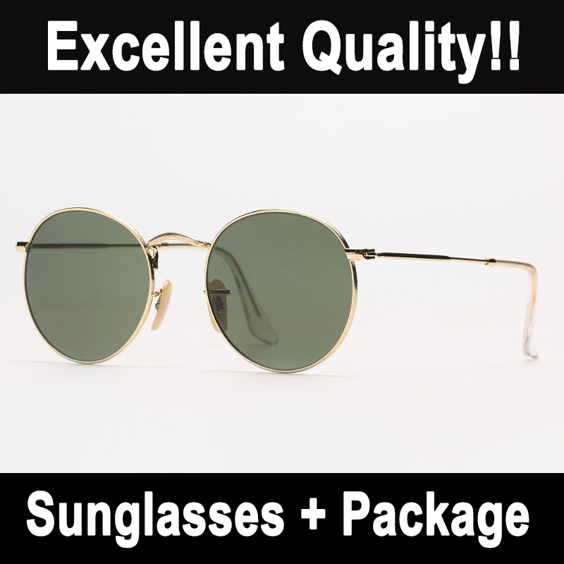 

Round Metal Sunglasses Mens Womens Sun Glasses UV Protection Mirror Lenses Eyeglasses Fashion Design Unisex Eyewear with Vintage Leather Case and Red Line Stickers