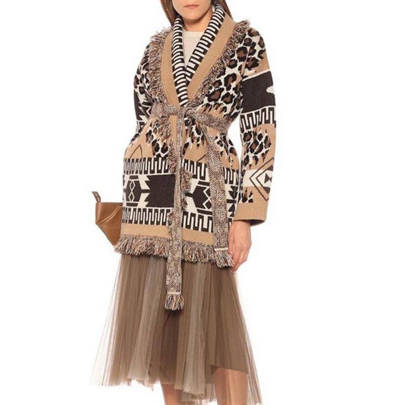 

Women' Wool & Blends 2021 Fashion Designer Autumn Winter Coat Women Printed Jacquard Tassel Cashmere, As pic