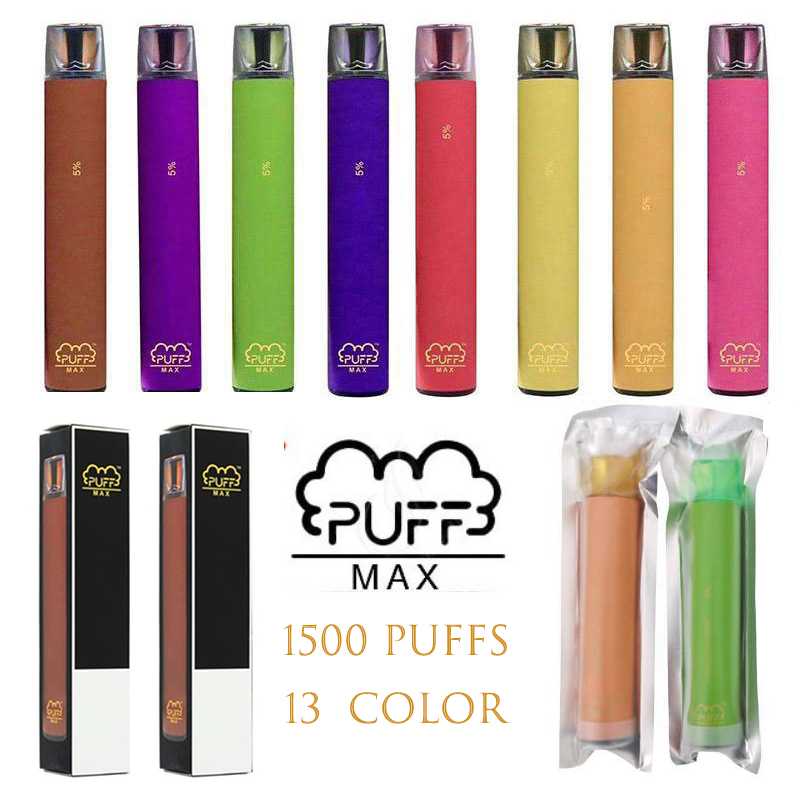 

Puff Max Disposable Device Cigarettes 1500 Puffs 5ML Pre-Filled Vape Pods 650mah battery 13 colors aviliable double bang xxl