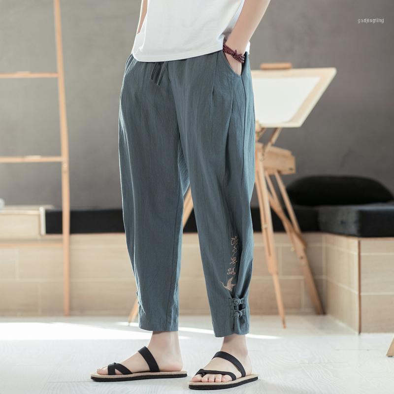

Fashion Men Embroidery Loose Harem Pants Mens Cotton Linen 2021 Big Size High Quality Trousers Male Ankle-Length 5XL1, Burgundy
