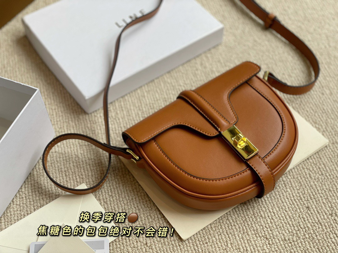 

Factory Direct Sale 75% OFF Besace saddle small smooth metal buckle flip half round bag Single Shoulder Messenger Bag leisure lady, Classic black