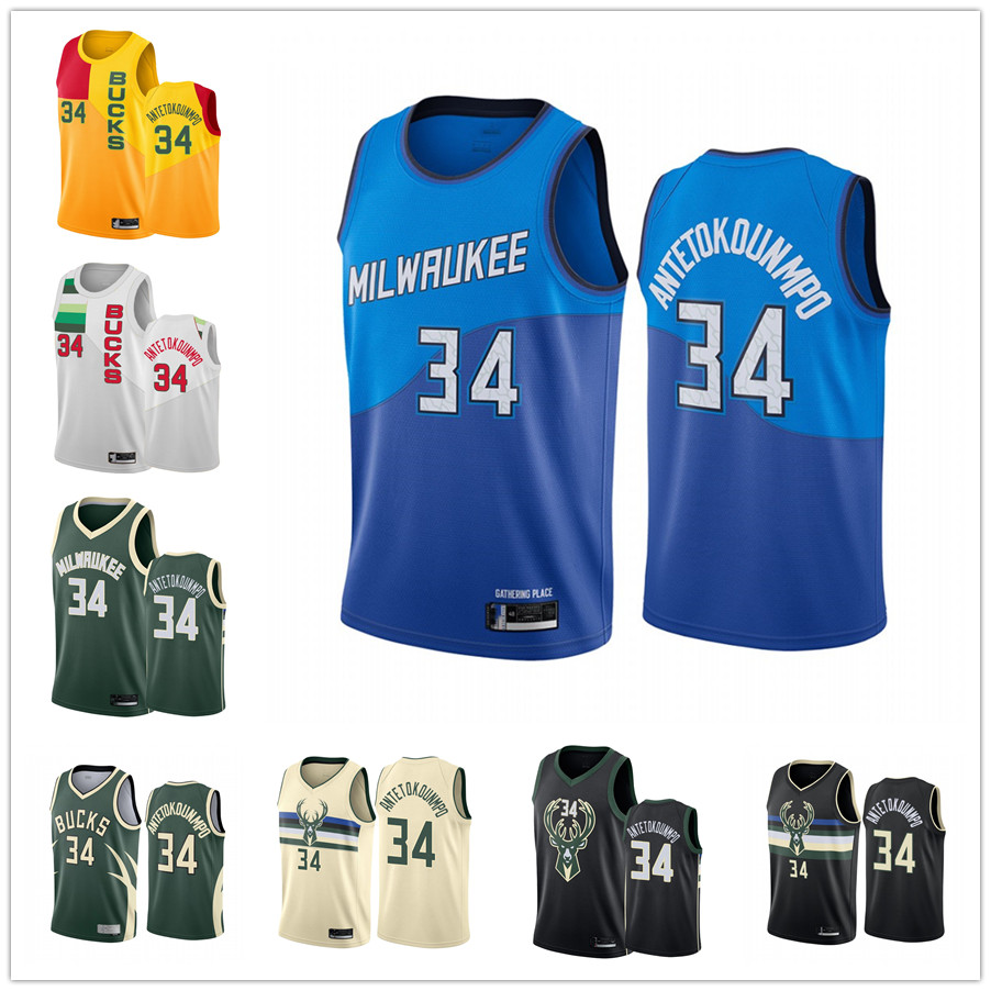 

custom mens women youth #34 Giannis Antetokounmpos black green white cream earned Throwback Basketball Jersey
