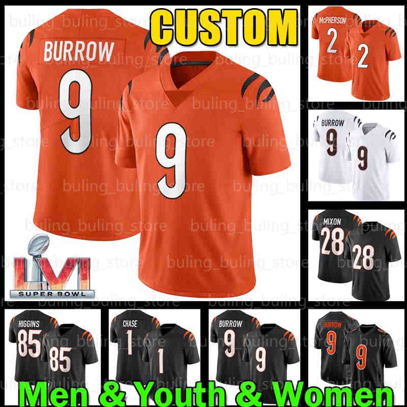 

Cincinnati''Bengals''Joe Burrow Evan McPherson Jersey Ja'Marr Chase Jessie Bates III Football Shiesty Tyler Boyd Mixon Sam Hubbard Uzomah Vonn Bell Custom, Custom men+lvi patch