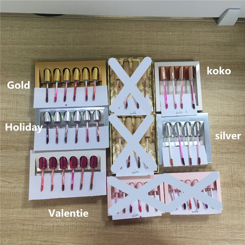 

Lips Makeup Birthday Collection Matte Liquid lipstick Lip Gloss Kit 4pcs 6pcs Gold Silver Valentine Koko Lipgloss Set, 5#silver