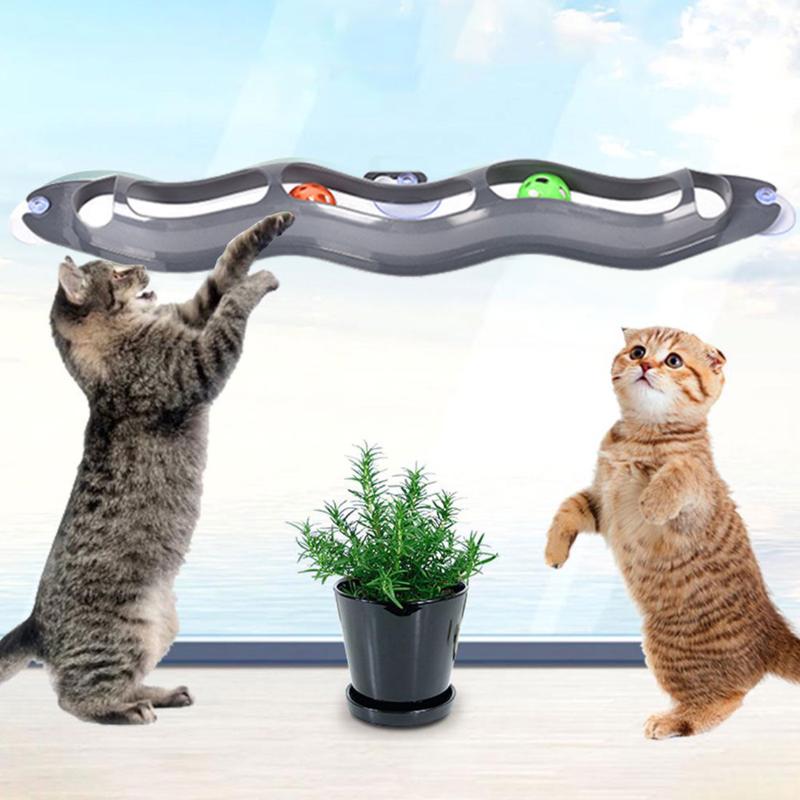 

Cat Toys Pet Interactive Track Play Tunnel Funny Ball Toy Sucker Windows Pipe With Balls Suction Cup Cats Products