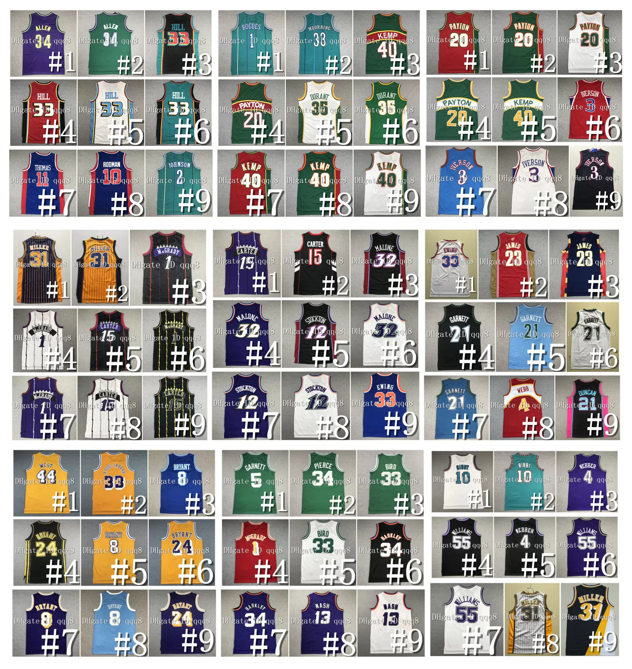 

NCAA Basketball Allen 3 Iverson Jersey 32 Magic Johnson Karl 32 Malone John 12 Stockton Jerry 44 West Kevin 21 Garnett Patrick 33 Ewing Vintage 100% Stitching, As pic