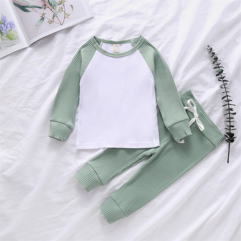 

Clothing Sets Baby Outfits Two Piece Patchwork Spring Infant Toddler Children Kids Boys Girls Long Sleeve O Neck Top Cotton Pants 1763 B3, Light green